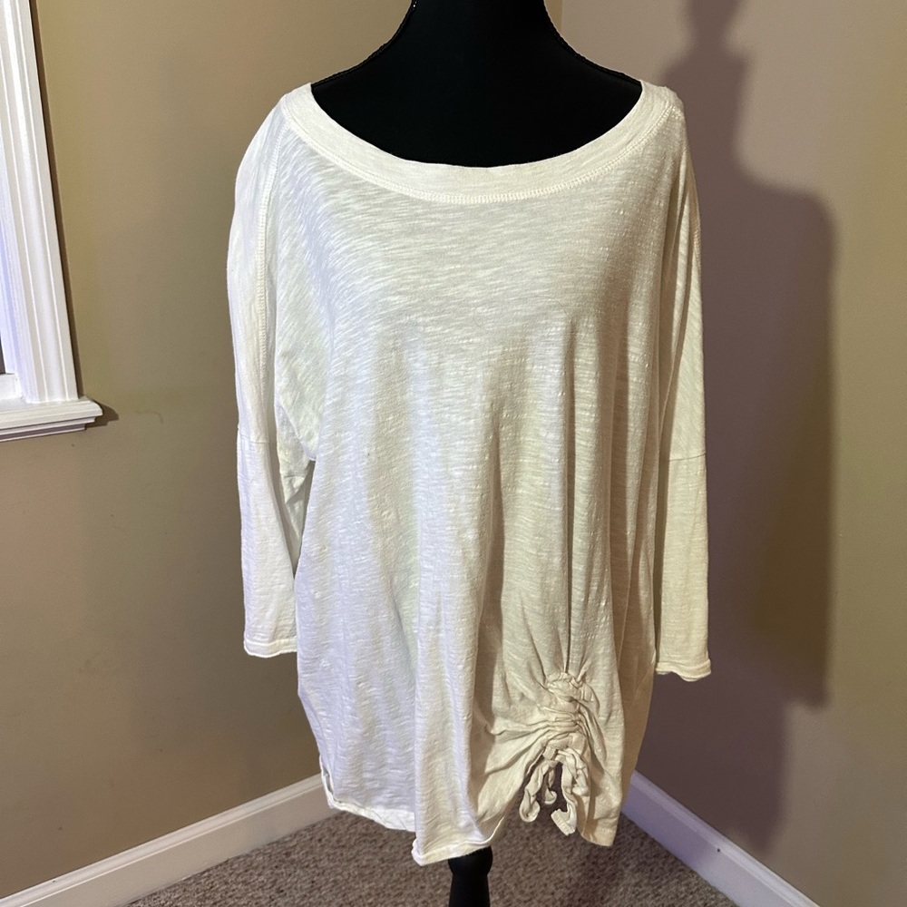 Caslon Womens XXL Ivory Cream Slub Knit Cinched Tie Front Long Sleeve Top